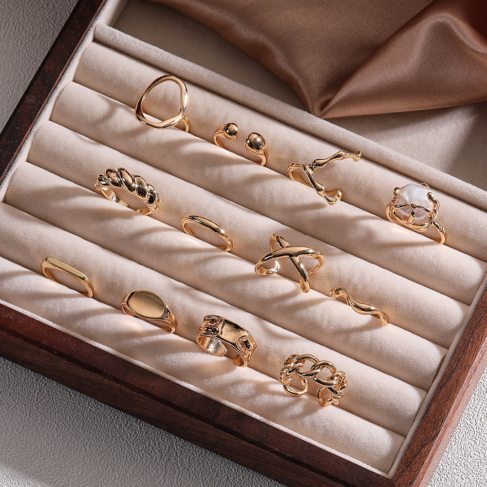 Adjustable Open Design Statement Rings Set for Women, Unique Gold Plated Non-Traditional Rings, Customizable Sizes