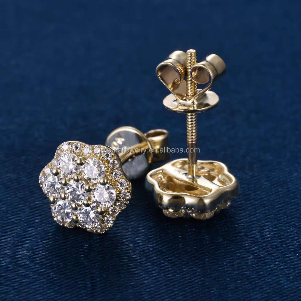 Hot Sale Trendy Pass Diamond Tester Jewelry 8mm 10mm 12mm 925 Silver 14k Solid Gold Cluster Flower Screw Back Stud Earrings