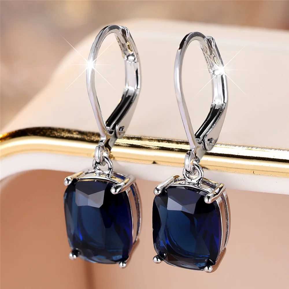 Luxury Female Blue Zircon Cross Hoop Earrings Fashion Silver Color Wedding Jewelry For Women Y250510