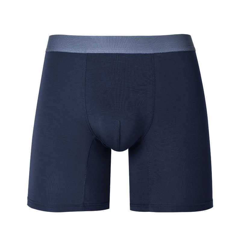 Men's sports underwear, men's solid color mid-waist cotton, long anti-friction leg breathable flat pants, running four-corner pants