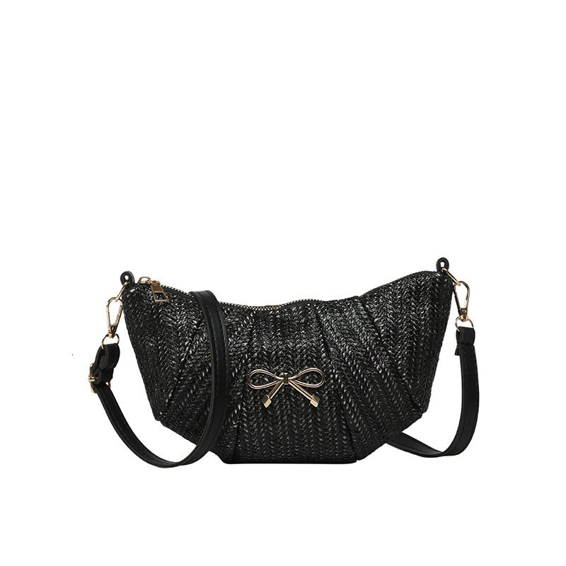 Bow woven crescent women's 2025 summer new style pleated versatile shoulder internet famous trend crossbody bag