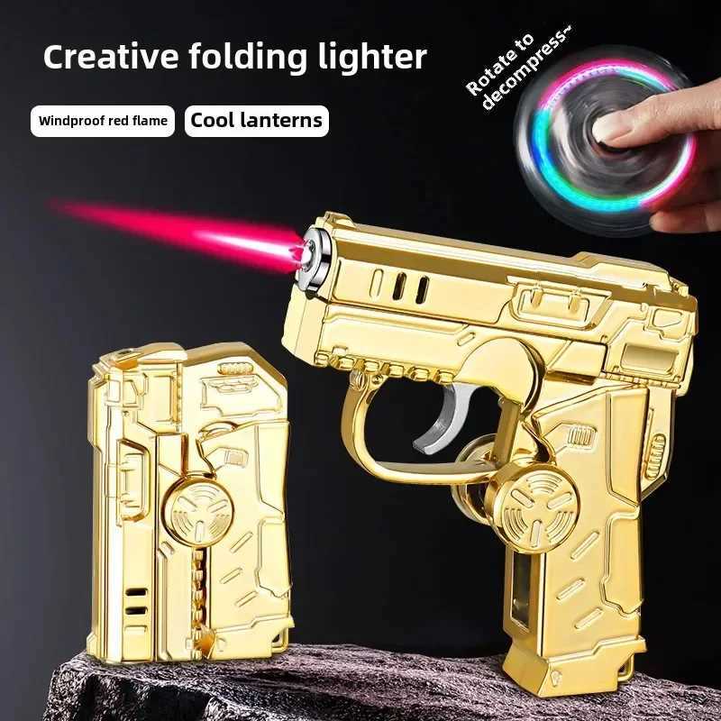 2025 Multi Functional Folding Dual Form Decompression Gyro Gun Shaped Lighter With Creative Deformation And Windproof Red Flame Y250513