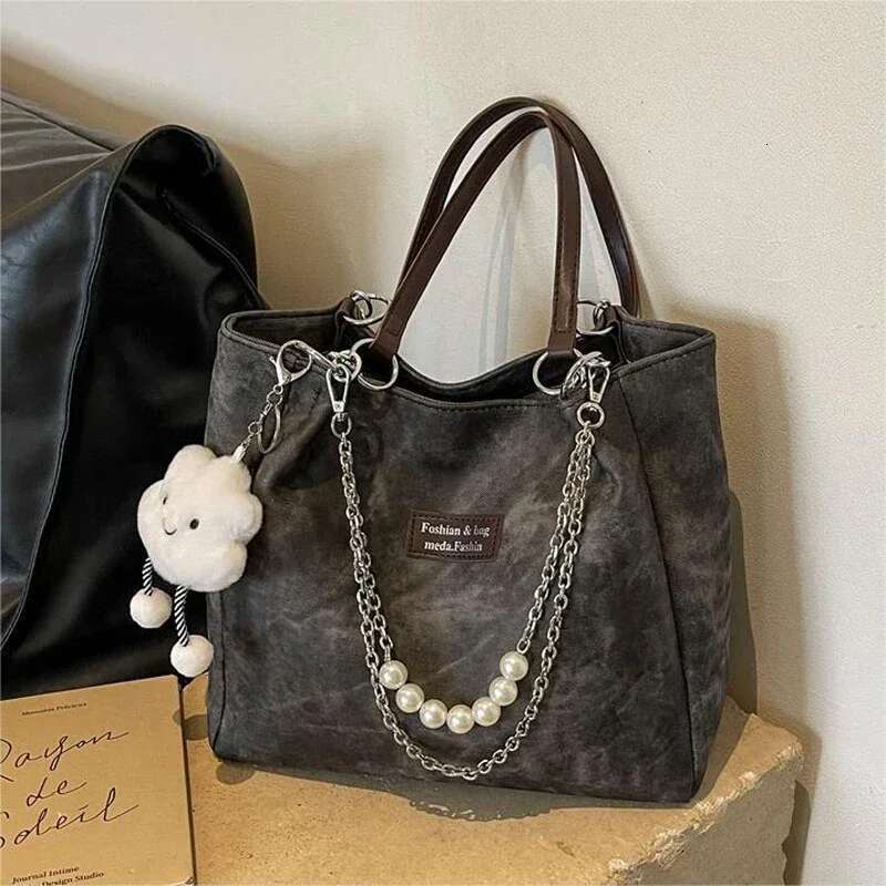 New Women's Tote With Cute Dolls Large Capacity Girls Shoulder Women Fashion Handbag Student Class Bag