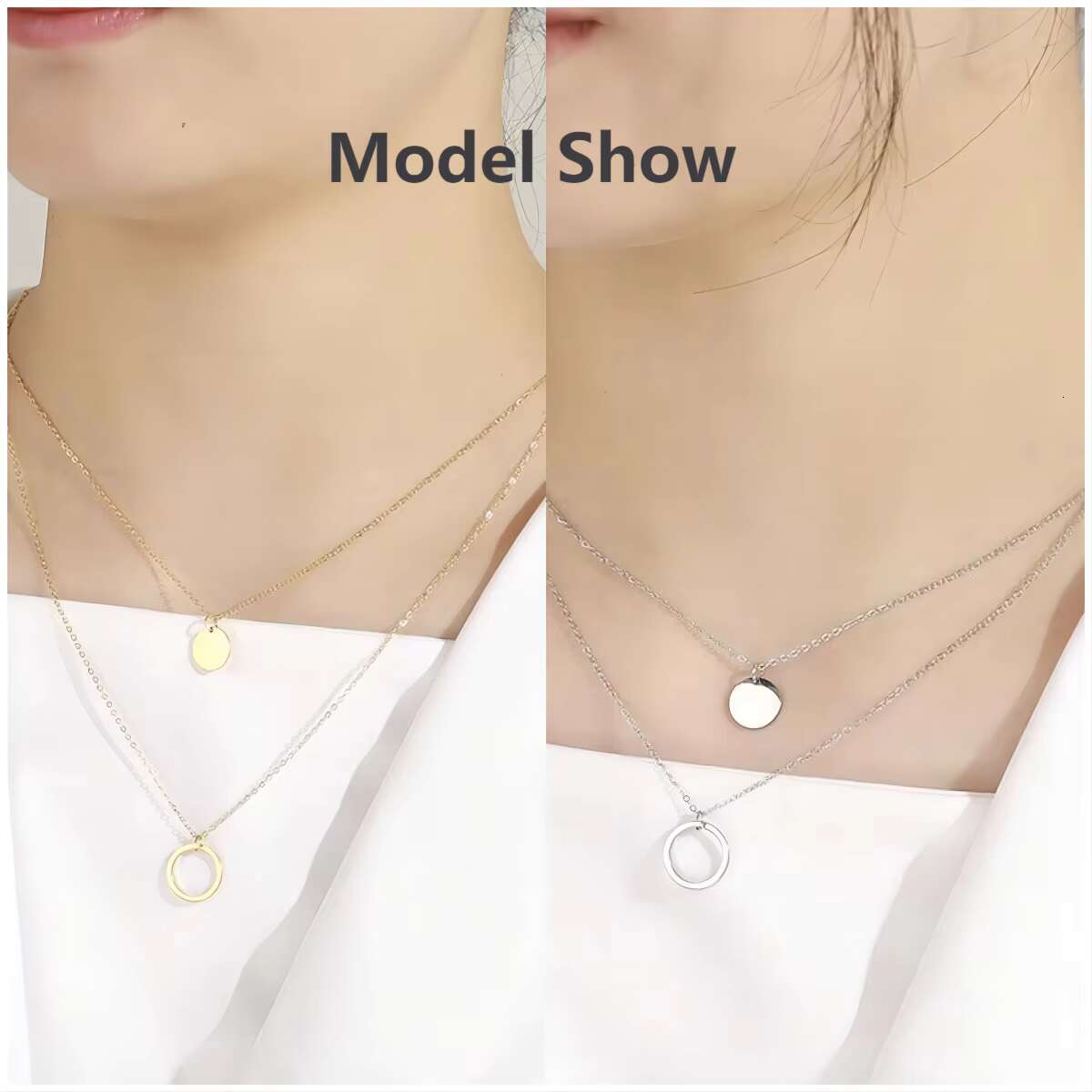 2025 New Simple and Fashionable Women's Jewelry Geometric Round Pendant Gold Plated Stainless Steel Layered Necklace