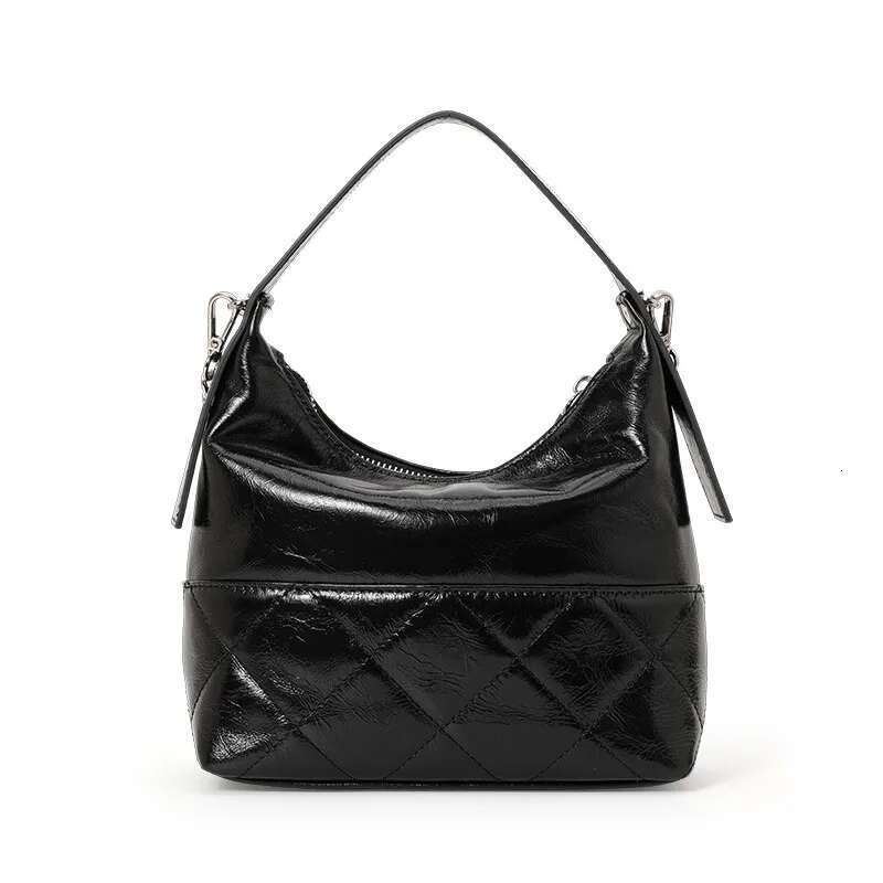Aidrani Leather cowhide crescent metal chain bright plaid 2024 new fashion temperament ladies portable shoulder bag