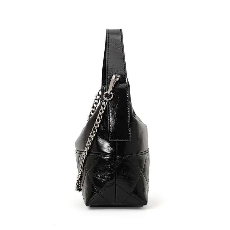 Aidrani Leather cowhide crescent metal chain bright plaid 2024 new fashion temperament ladies portable shoulder bag