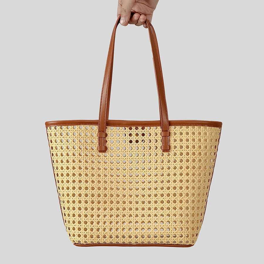 Fashion Hollow Bag Faux Rattan Woven Women Shoulder Bags Casual Summer Beach Handbags Large Capacity Tote Bali Purse2025