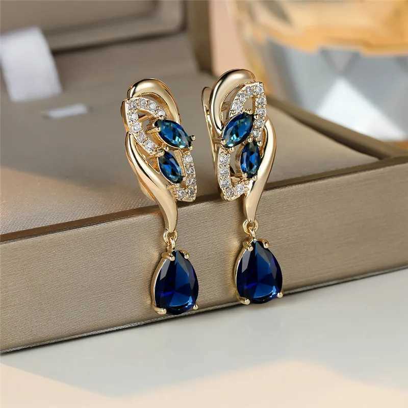 Cute Female Green Zircon Stone Earrings Luxury Gold Color Wedding Jewelry For Women Y250510