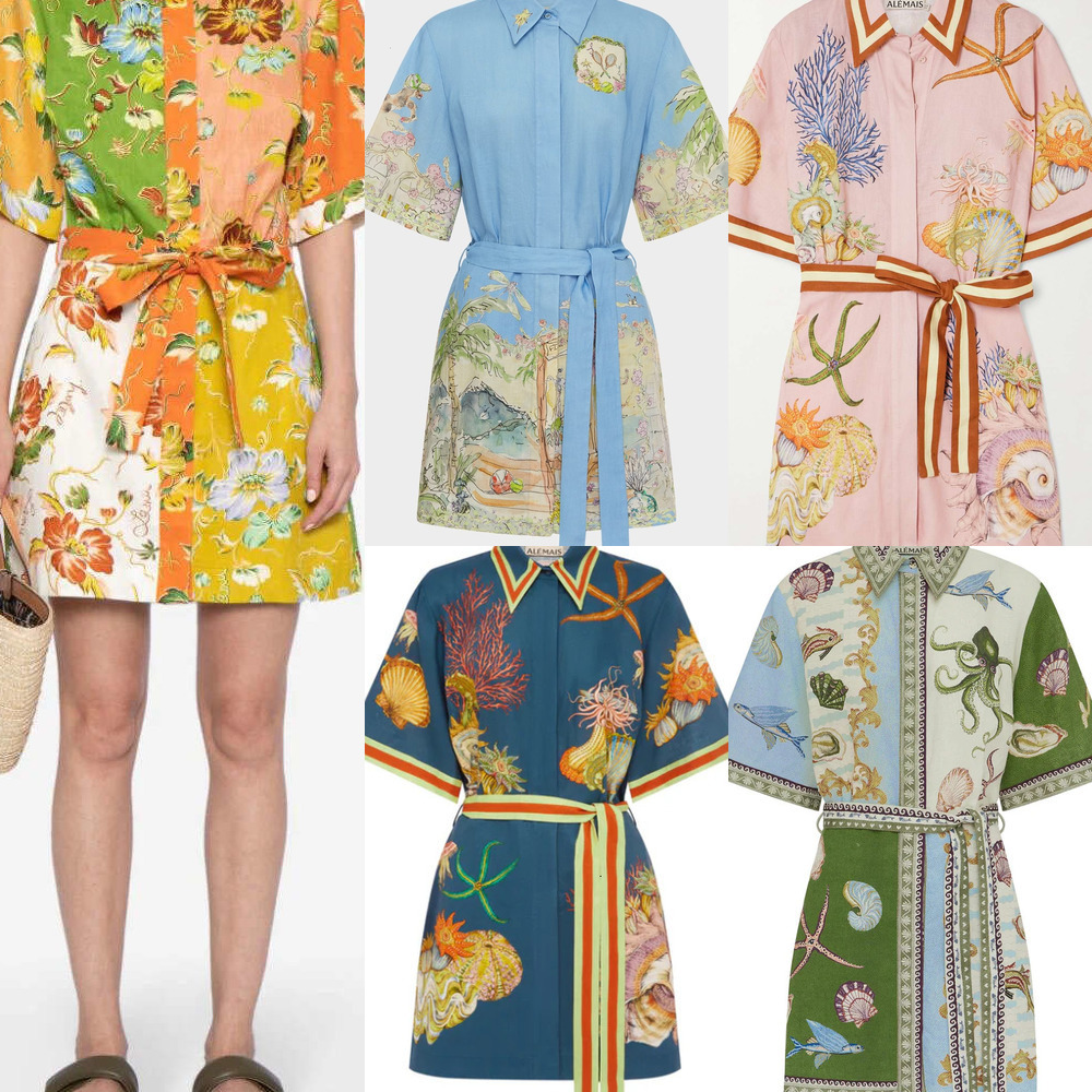 Fashion Dresses For Woman Linen Shirt Dress Flower Printed Australian Summer Spring Skirt Elegant Slim Fit Long Linen Clothing S-XL