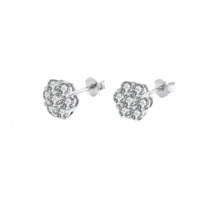 925 Sterling Silver Plum Blossom Stud Earrings for Women Fine Jewelry in Hip Hop Style Shiny 0.1Carat 3MM Moissanite Inlay