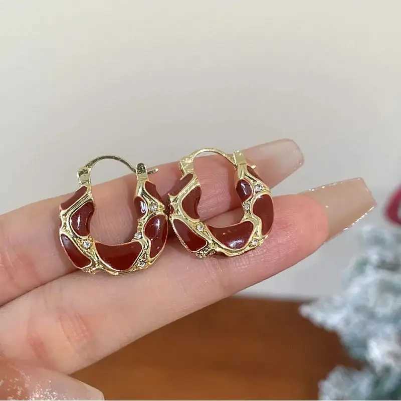Mirad Retro Style Red Natural Stone Ring Irregular 2024 New Item Niche Design Temperament Earrings Ear Buckle For Women Y250510