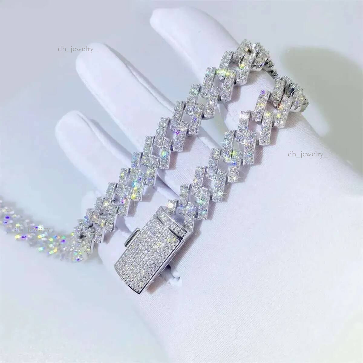 Bussdown Thick 8mm 10mm 13mm Solid Sier Iced Out Vvs Moissanite Chain Cuban k Bracelet