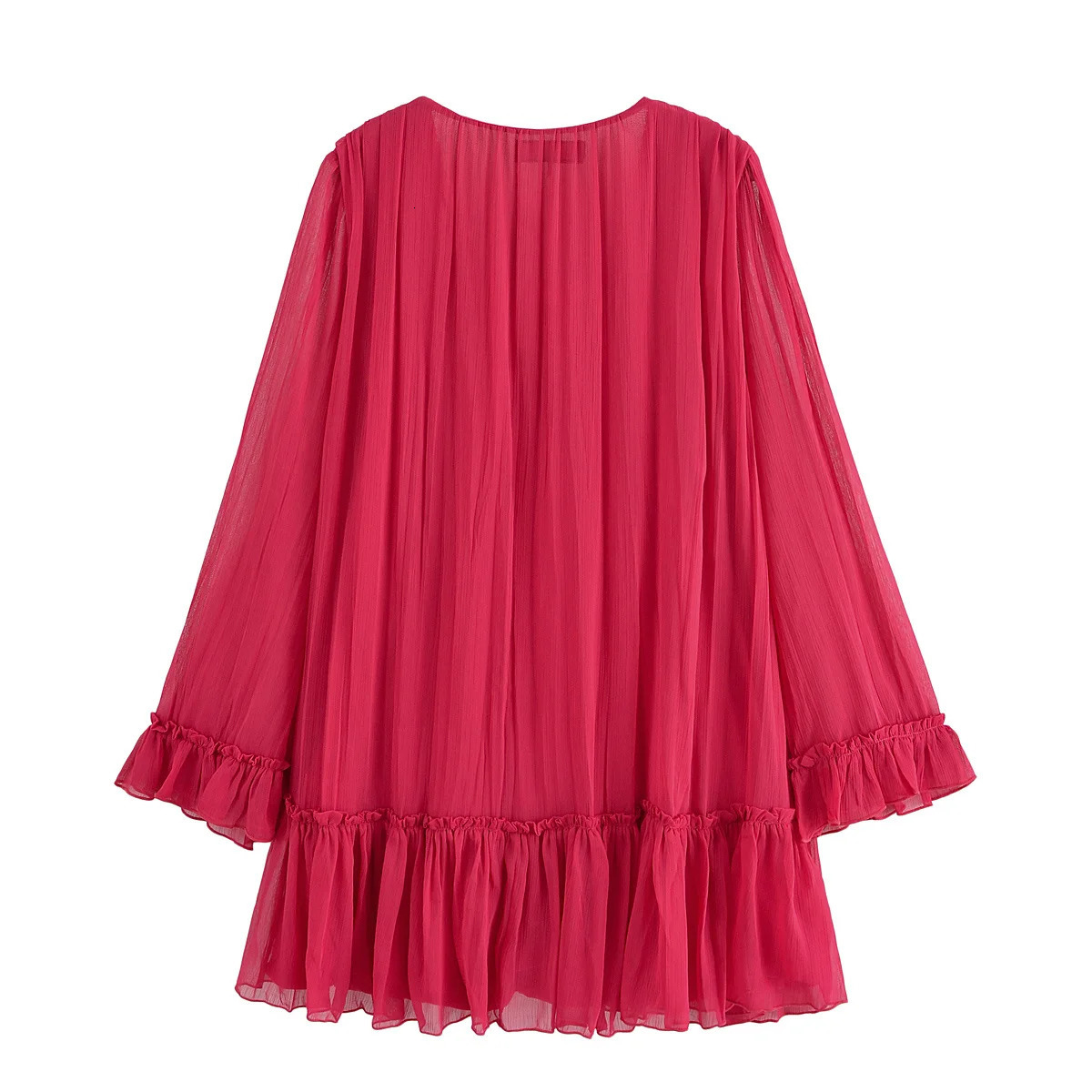 UNIZERA womens fashionable solid color pleated effect long sleeved temperament summer dress 250513