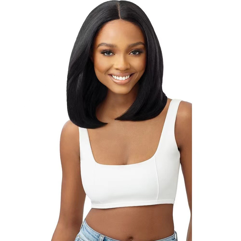 New Wig Wig Womens Short Hair Brown Bobo Head Repair Medium Long Curled Hair with Middle Split Hairband Full Headset