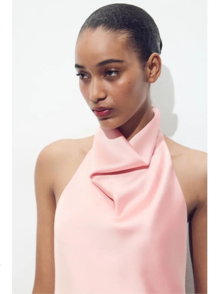 TRAF Satin Halter Top for Women Spring Sexy Hanging Neck Backless Womens Camisole High Street Waistcoat Female Chic Tops 250513