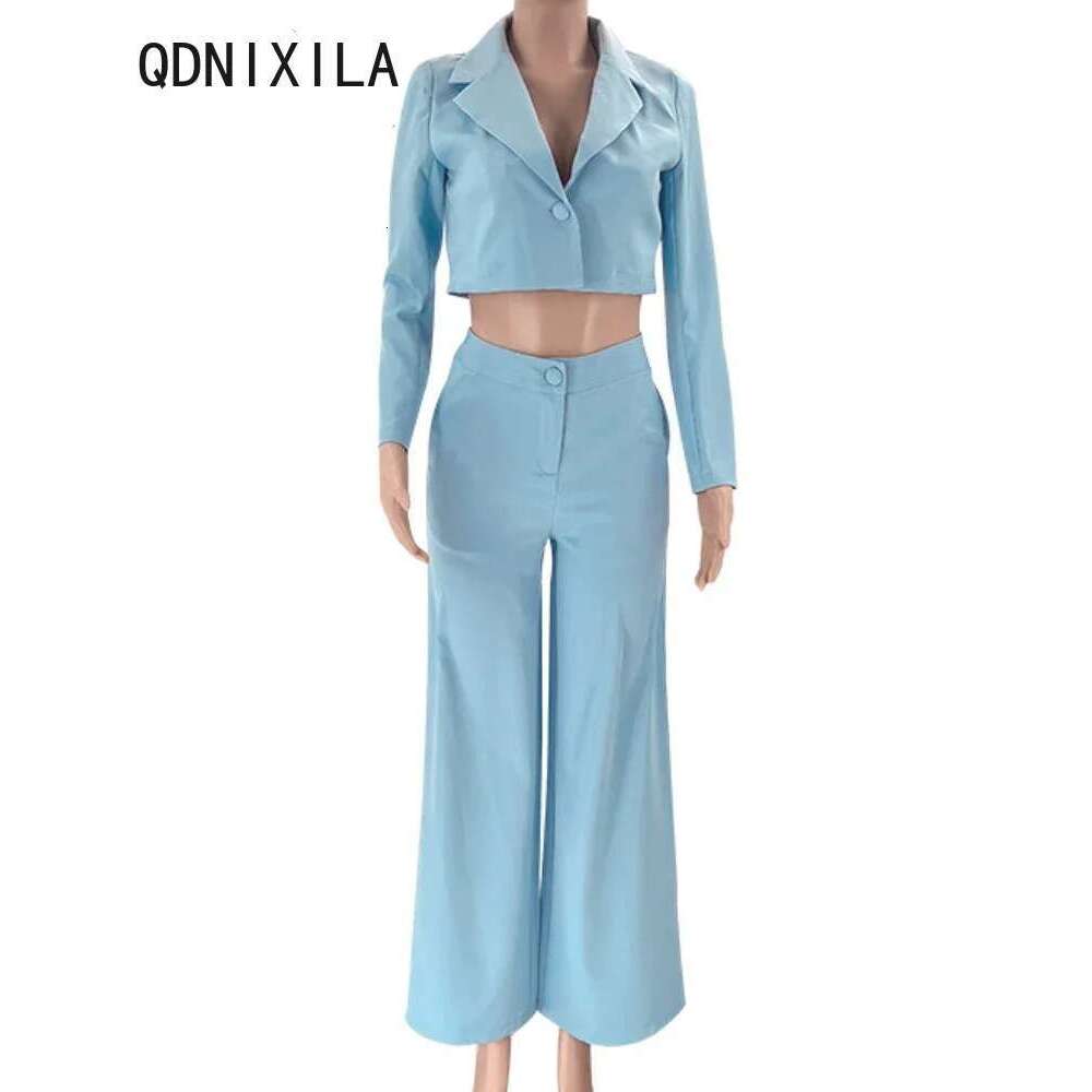 2 Piece Womens Outfits Fashion Office Ladies Cropped and High Waist Pant Sets Women Elegant Blazer Suits