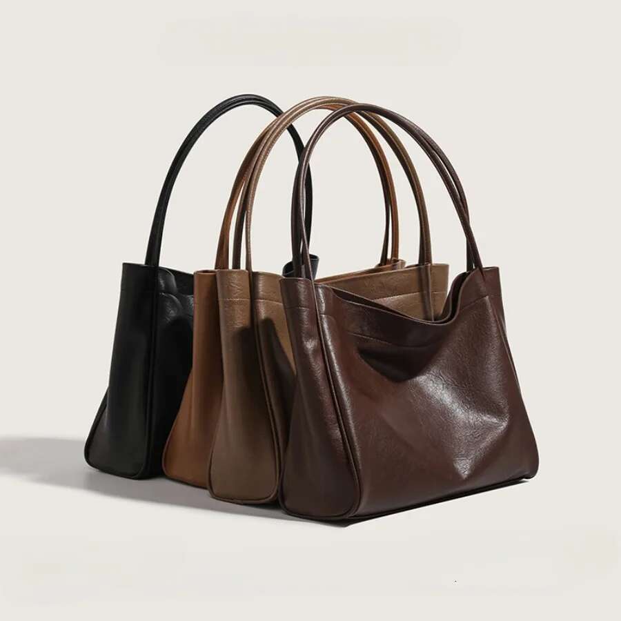 Women's Leather Tote Vintage Large Capacity Commuter High Quality Casual Shoulder Brand Name Bag Handbag