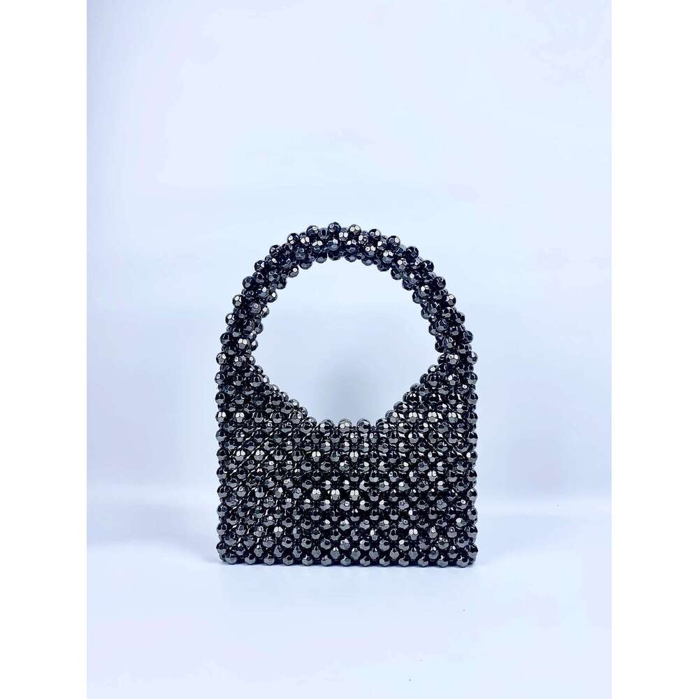 New Dark Gray Corner Bead Beaded For Girls French DIY Homemade Versatile Niche Design Portable Bucket Woven Bag