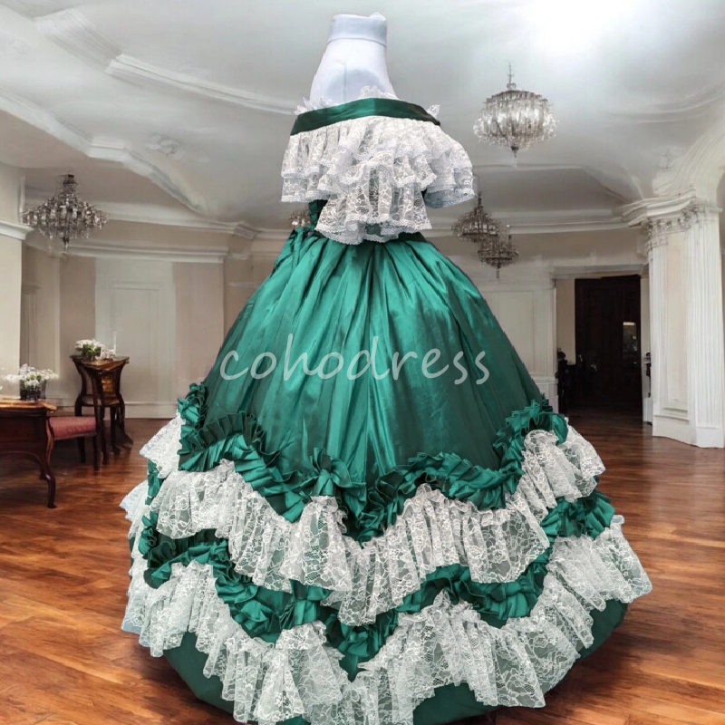 Old European Attire Prom Dress 19th Century Bustle Evening Dress With Lace Elegant Corset Formal Birthday Party Gown Bespoke Occasion Vestio De Fiesta