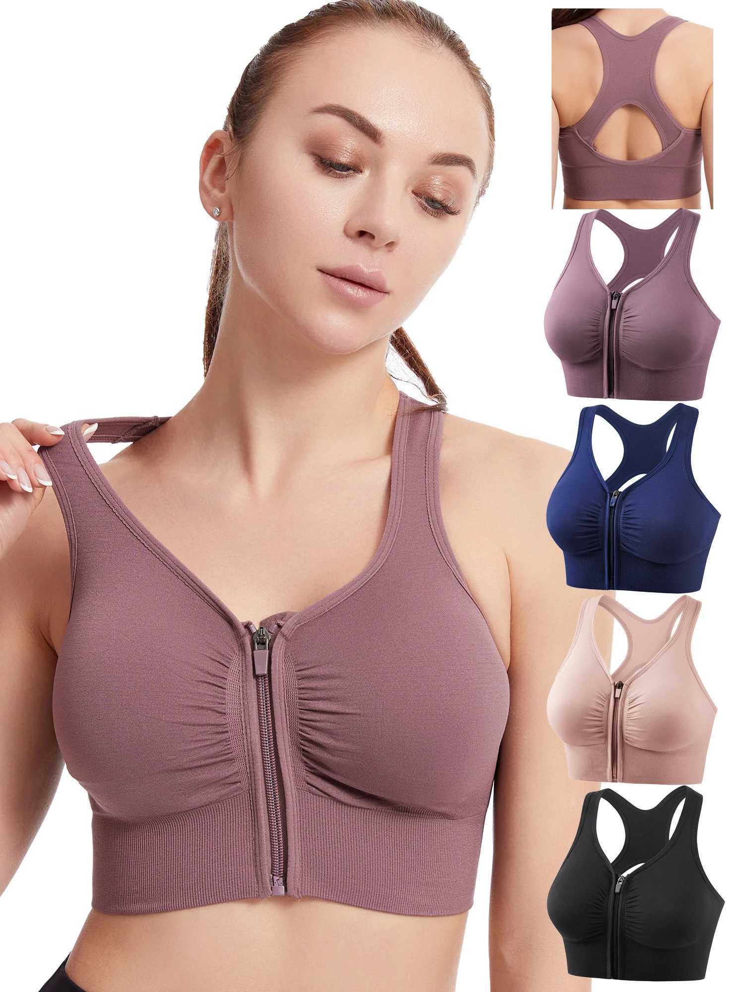 Women Zip Sports Bra Tank Plus Size Shockproof Gather Brassiere Female Yoga Running Fitness Bralette Womens Lingerie Underwear M250513