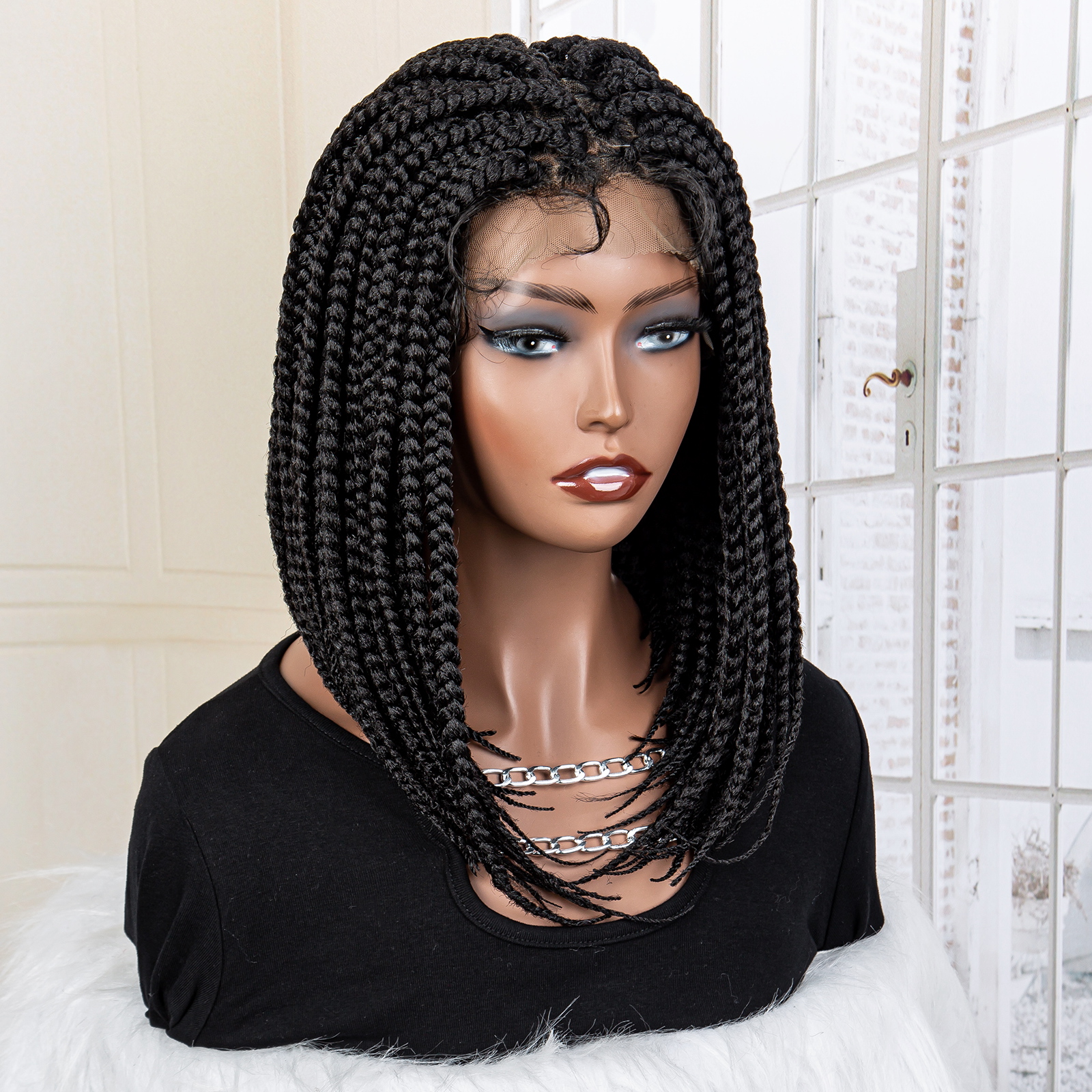14 Inch Knotless Box Twist Braided Wigs Full Lace Braided Lace Wig for Women Natural Lace Front Braided Wigs with Baby Hair