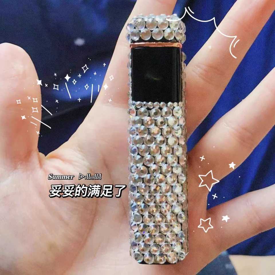 Rhinestone Lighter Touch Screen Usb Lighter Electric Arc Cigarette Lighter Delicate Ladies Lighter Beautiful Smoking Gadget Gift Y250513