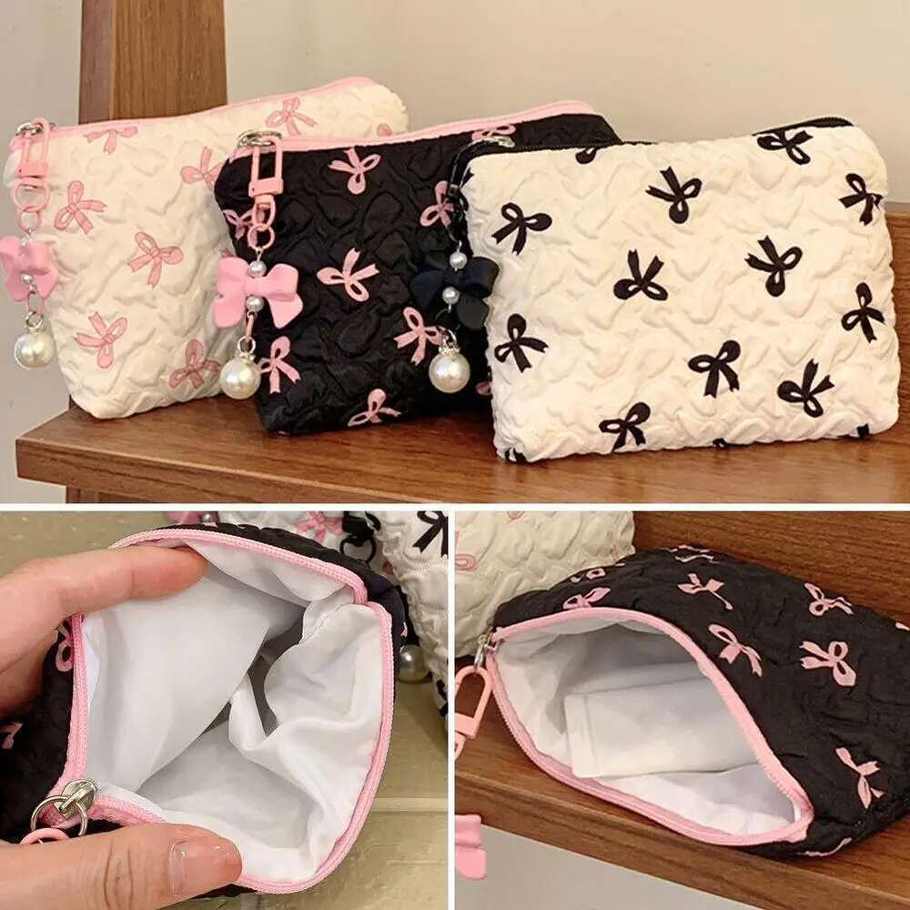 1PC Color Bow Canvas Large Capacity Lipstick Air Cushion Storage Women's Makeup Bag Commuter Handbag Travel Toiletry Bags