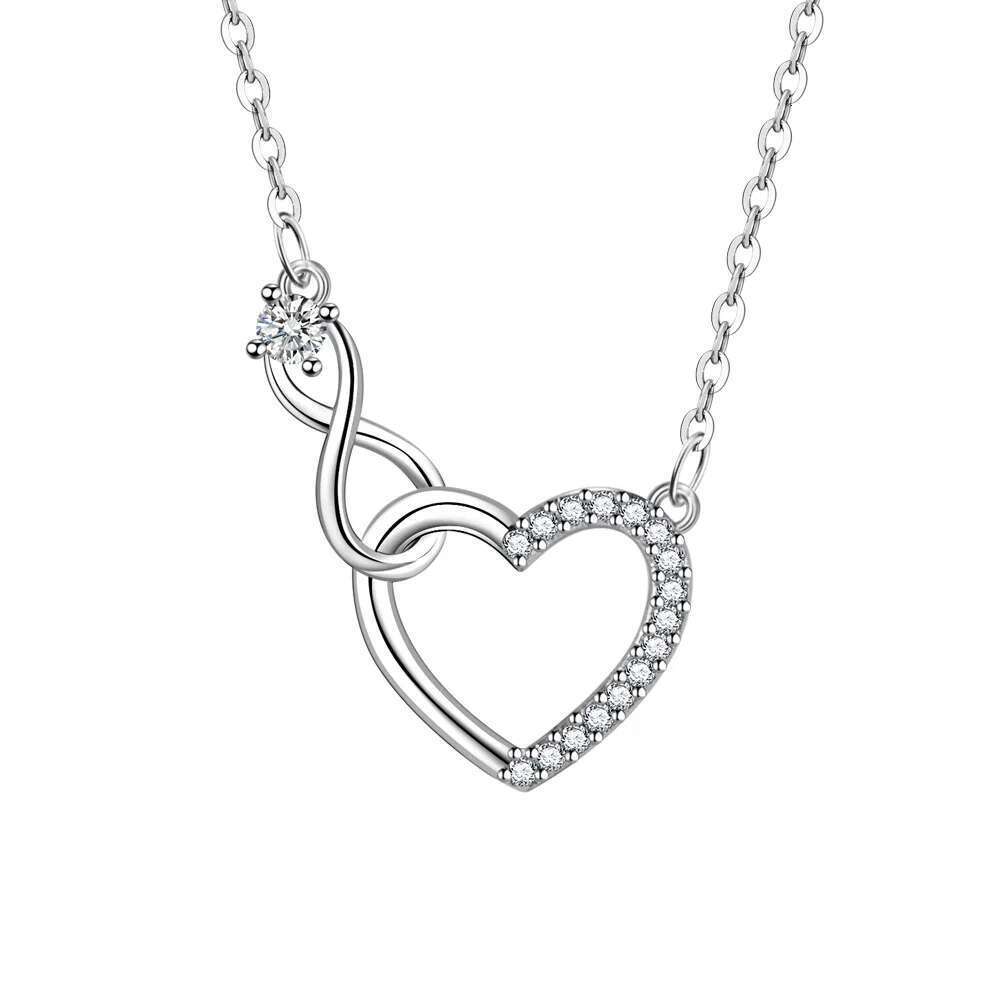 Sterling Sier Zircon Heart Interlocking Necklaces For Women Quality Jewelry Gift Female Gaabou