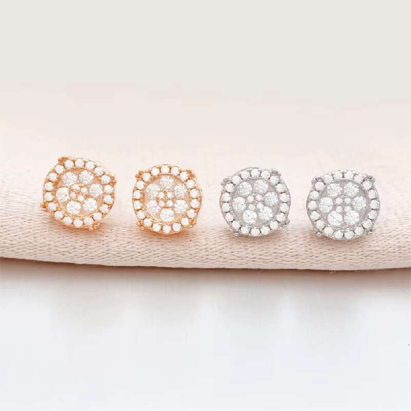 New Hip Hop 925 Silver Moissanite Ear Studs Trendy Earrings