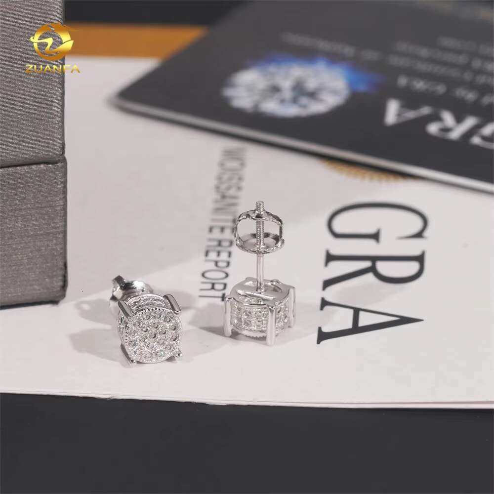 Hip Hop Style Gold Plated Round Style 925 Silver Iced Out VVS Moissanite Stud Earrings for Men