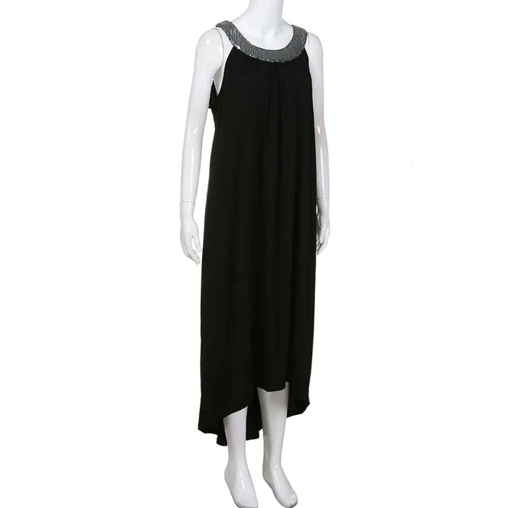 Rimiut Plus Size Women Sleeveless Ankle Length Dresses halterneck sequins Fashion Casual Party Fat MM 5XL Over size Dress