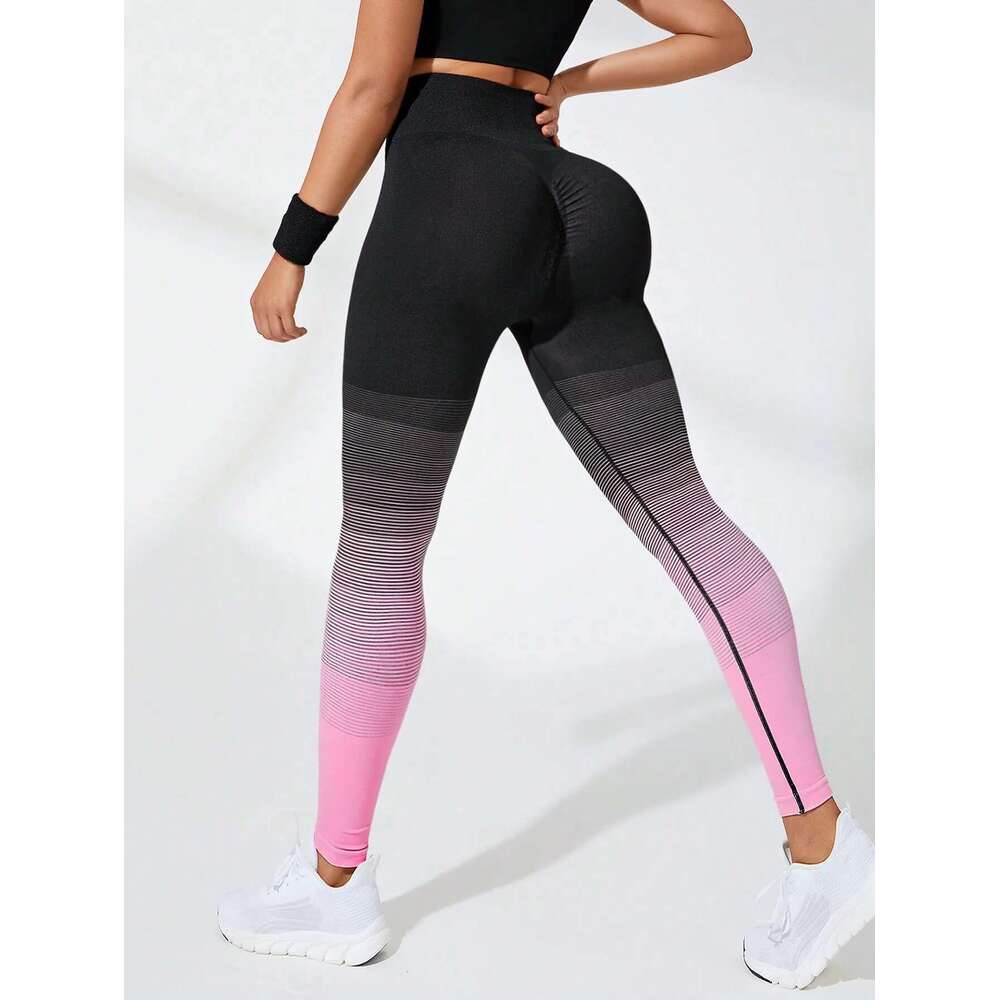 Gradient Pink Yoga Pants, High-waisted Hip-lifting Trousers For Outdoor Sports Training and Yoga, Women's Sportswear
