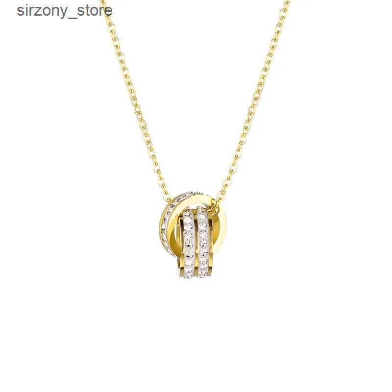 2025 Circle Buckle Inlaid Rhinestone Pendant Stainless Steel Gold Color Necklace Fashion Design Jewelry For Womens Accessories z2505138L3C