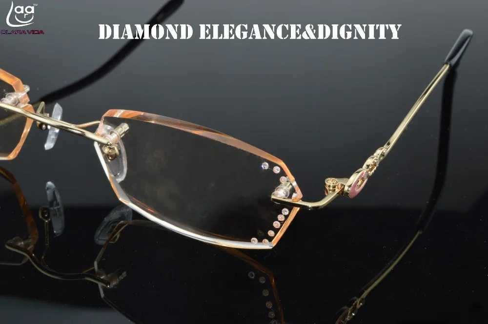 = CLARA VIDA = Fashion Ladies Luxury Diamond Cutting Edges Ultra Light Rimless Reading Glasses With Case +1 +1.5 +2 +2.5 +3 W250513