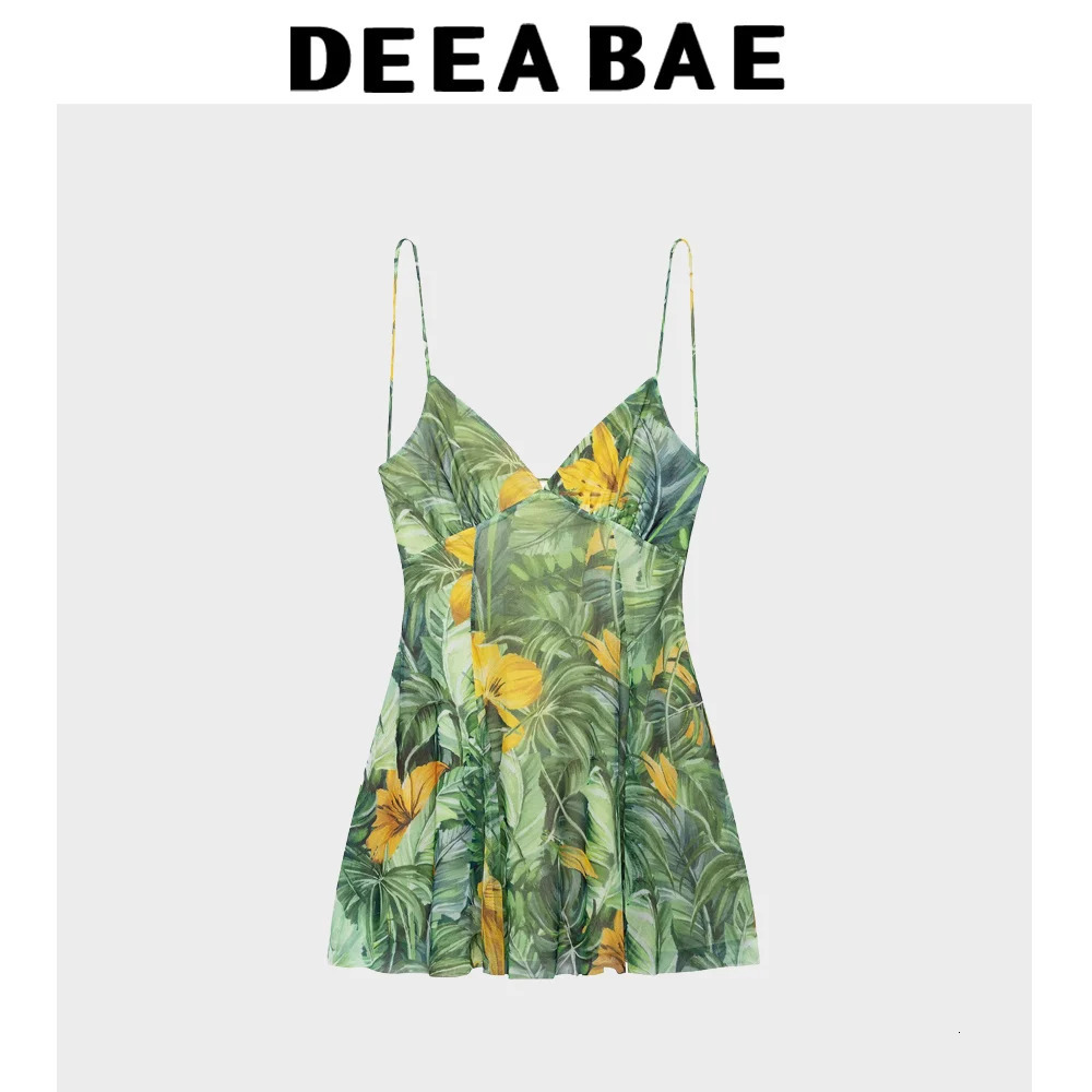 DEEABAE Summer Sweet And Spicy Leopard Print Silk Mesh Vneck Backless Camisole Dress For Women 250513