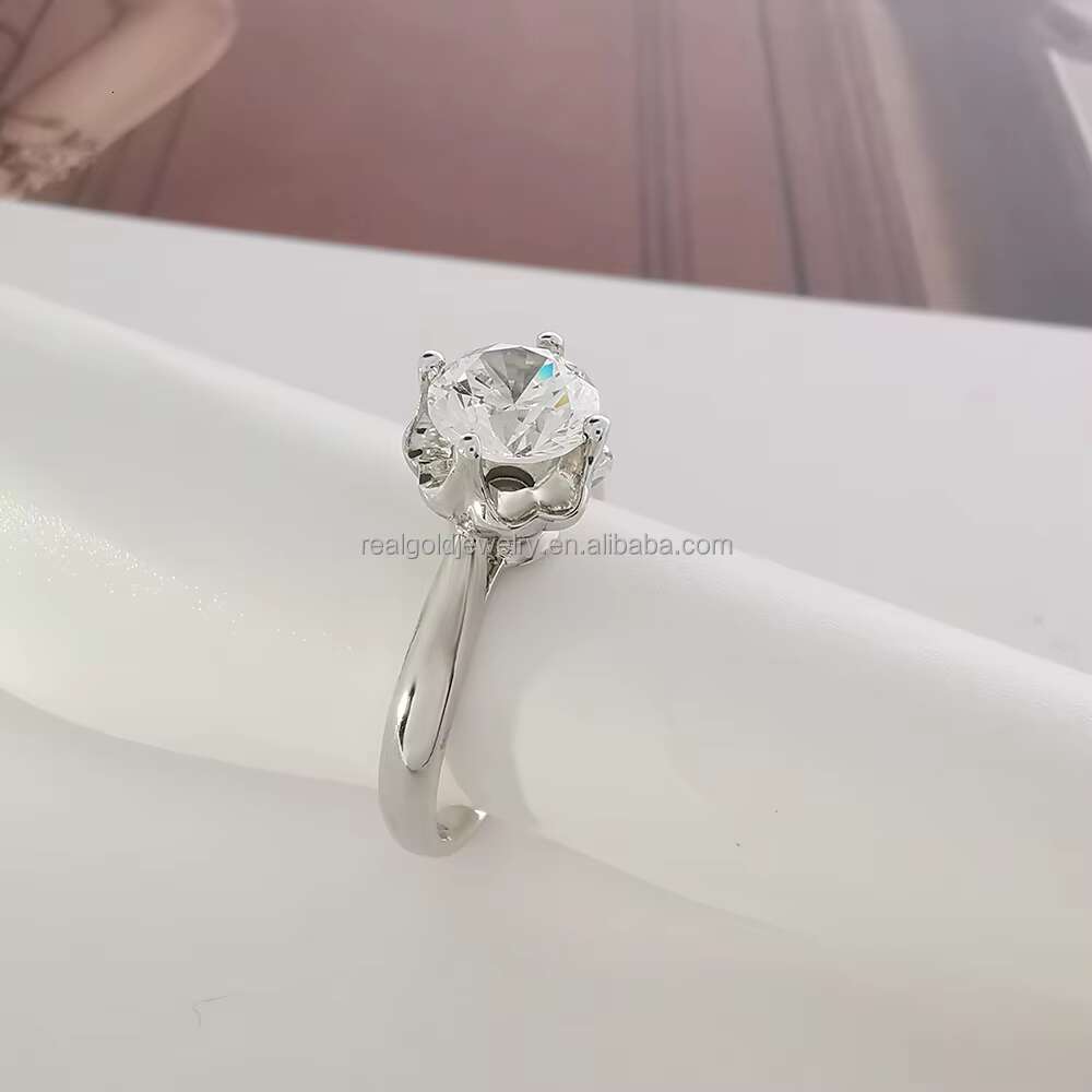 New Fashion Exquisite Promise Jewelry 14 Karat Gold Wedding Ring Solitaire Moissanite Stone Engrave Rings