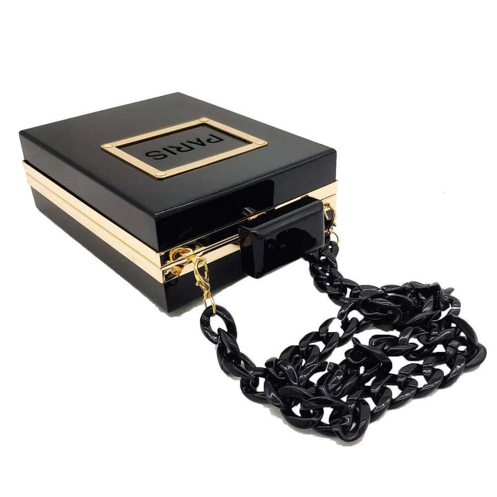 Evening Women's Acrylic Paris Perfume Shaped Black Bag Purses Clutch Vintage Banquet Handbag Shoulder Crossbody Bags