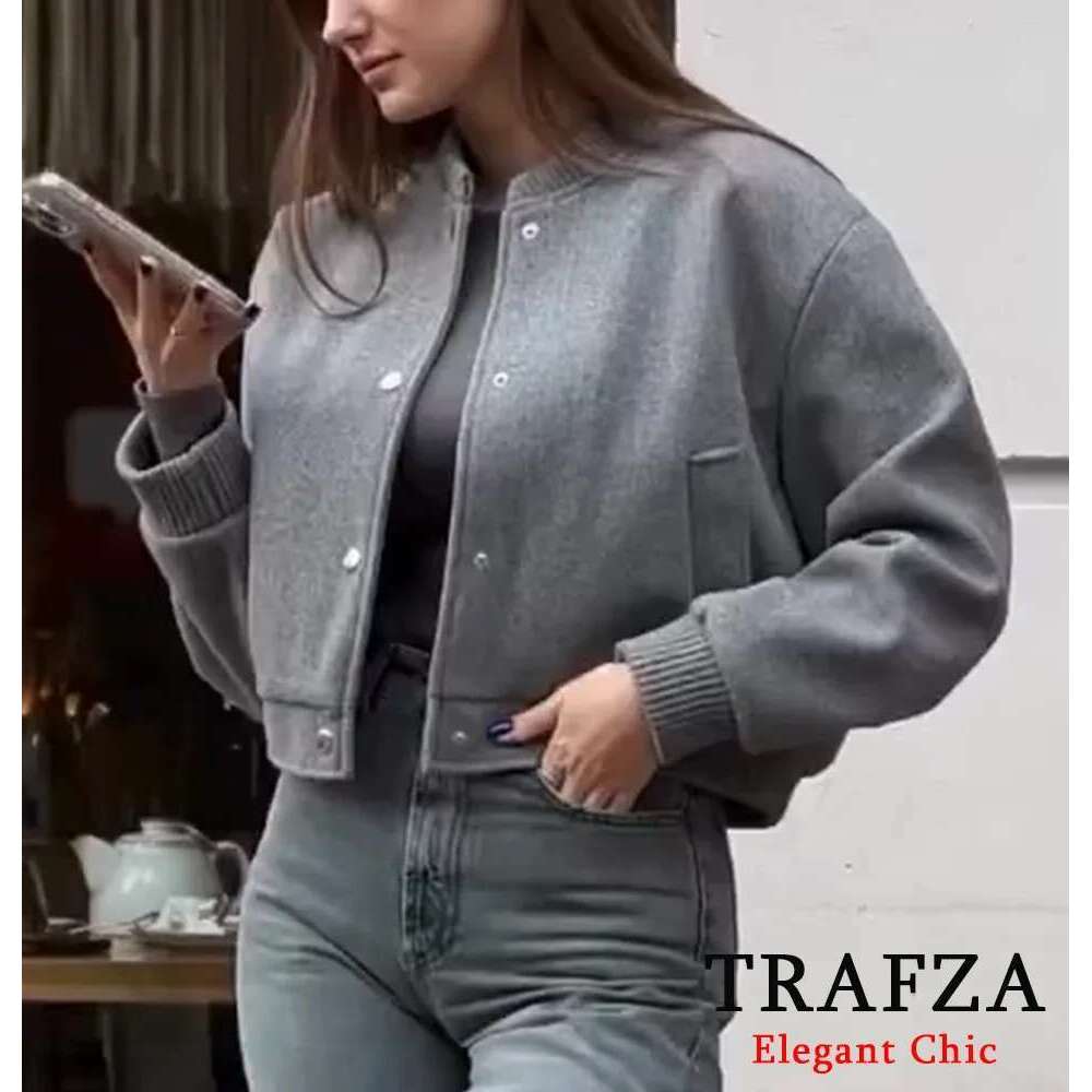 TRAFZA Casual Solid Soft Tweed Coat Women's Pocket Buttons New 2025 Spring Fall Fashion Simple Versatile Jacket
