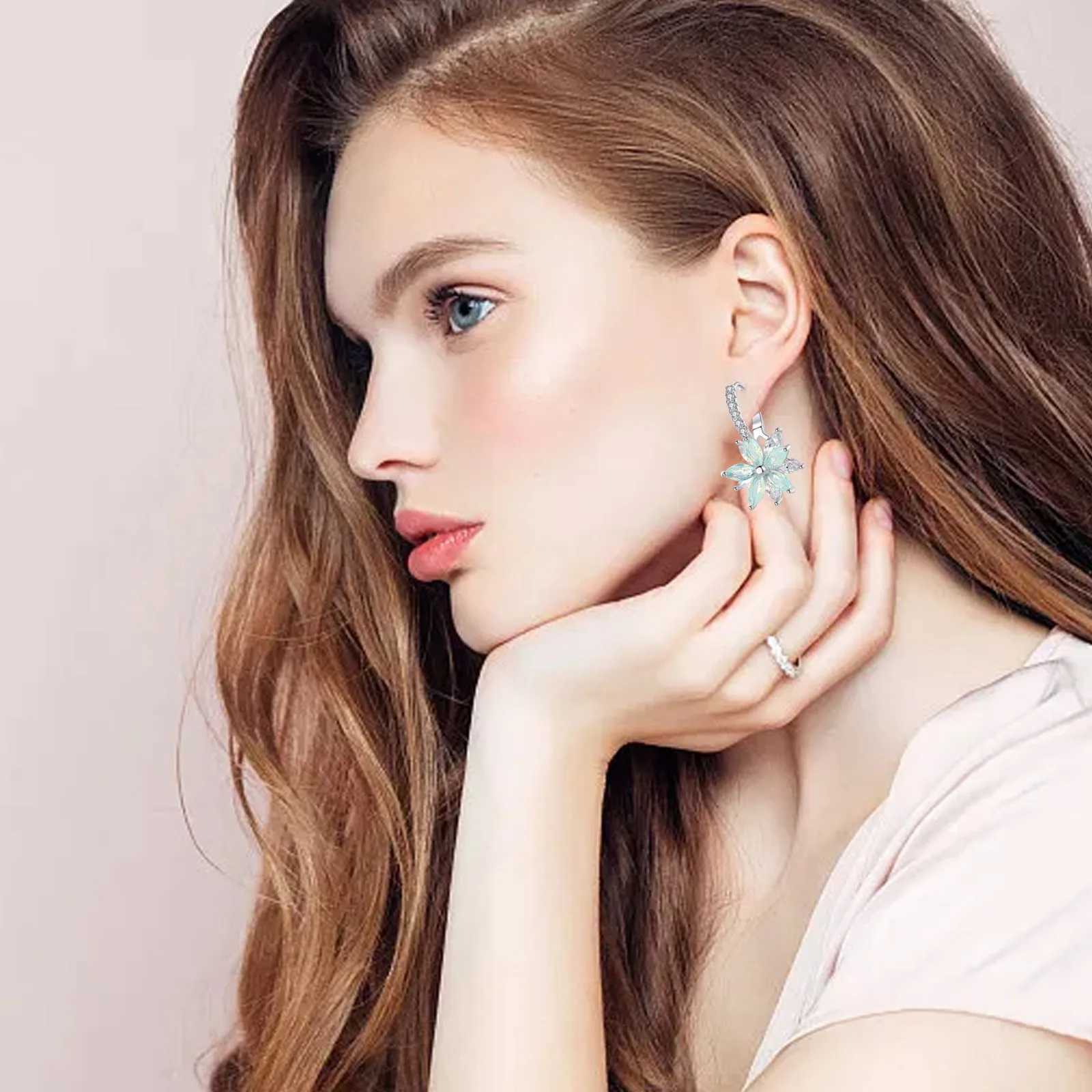 2024 New Earrings Mint Green Inset Zircon Flower Jewelry High Grade Sense Light Luxury Studs Temperament Sweet Crystal Earring Y250510