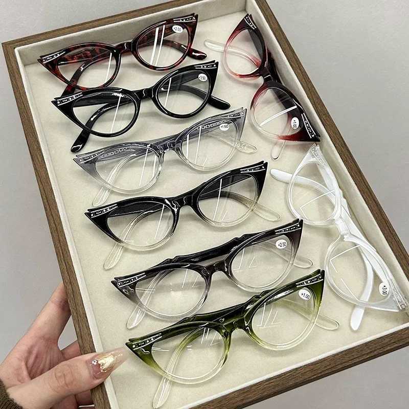 Classic Candy Color Reading Glasses New Diamond Inlaid Cat Eye Presbyopia Glasses Men and Women Eyeglasses Diopter 0 To +4.0 W250513