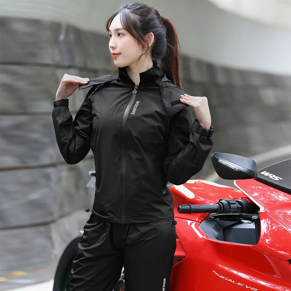 WOSAWE Motorcycle Women Raincoat Cap Pocket Riding Reflective Waterproof Motorcyclist Split Capa De Chuva Motoqueiro Impermeable 250513