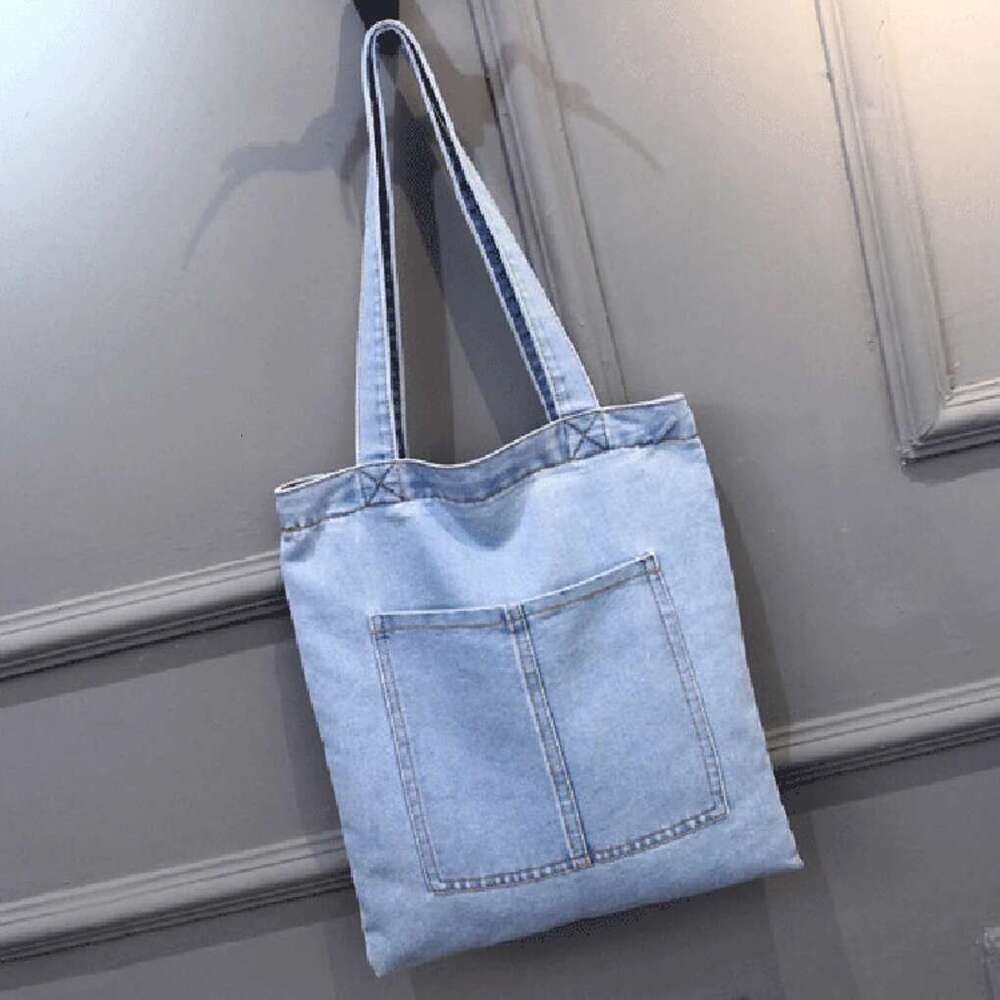 1Pcs Solid Color Denim Shoulder Large Capacity Tote Fashion Commuter Work Bucket Bag