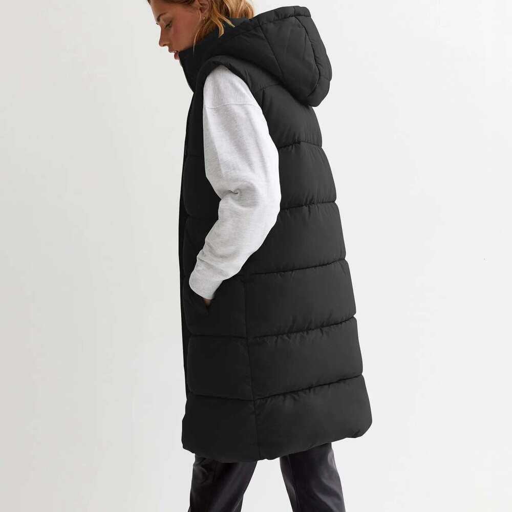 Women'S Autumn And Winter Temperament Sleeveless Cardigan Mid-Length Cotton Vest Coat Abrigos Mujer Invierno Chamarras Muje