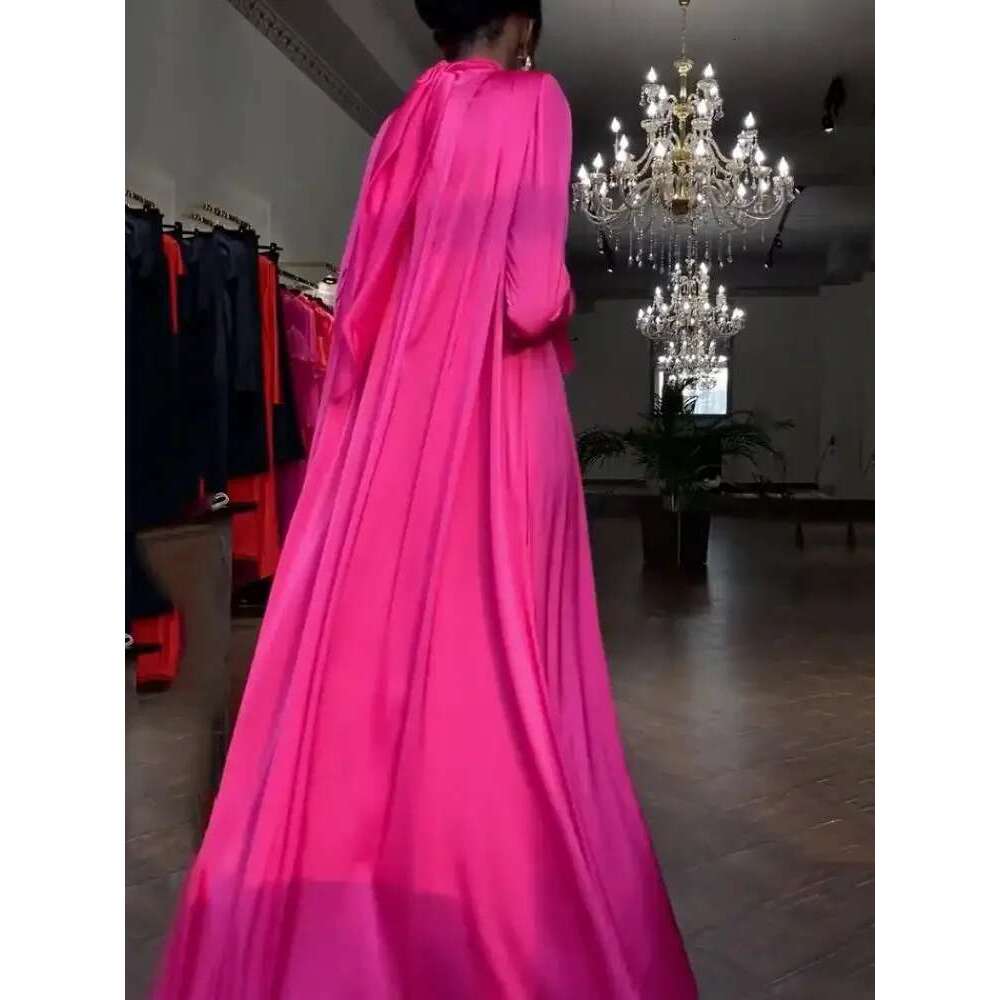 Middle East Arab Muslim Female High-Neck Elegant Evening Long Robe 2025 Spring Autumn Flared Sleeves Kaftan Dresses