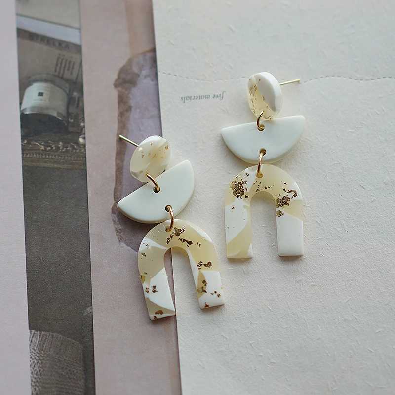 Natural Bright Colors Beige Marble Dots Pattern Polymer Clay Earrings Geometric Drop Dangle Pendants Earrings Stud Casual Daily Y250510