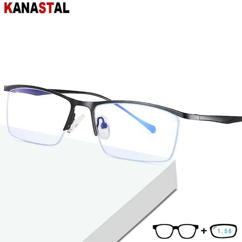 Men Blue Light Blocking Glasses Women Metal Half Frame Busnies Eyewear Computer Prescription Myopia Hyperopia Reading Glasses W250513