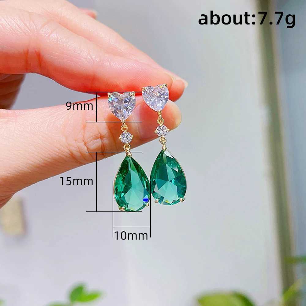 Huitan Aesthetic Green/Blue Cubic Zirconia Dangle Earrings for Women Silver Color/Gold Color Wedding Trend Eternity Love Jewelry Y250510