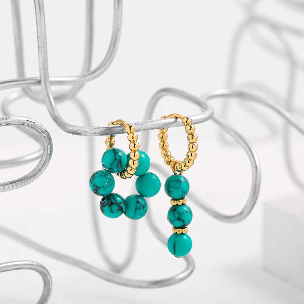 Bohemian Handmade Natural Stone Beads Hoop Earrings for Women Golden Color Stainless Steel Circle Huggie Hoops Jewelry Bijoux Y250510