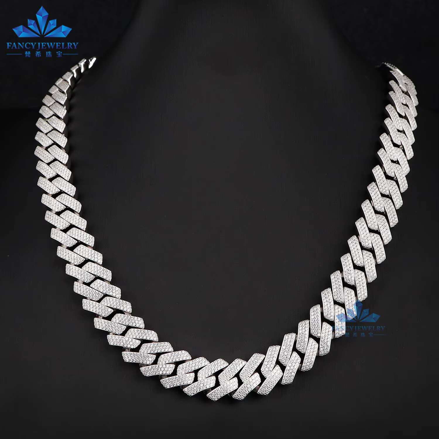 Best Rated 100% Quality Solid Sier 3 Rows Dia Iced Out Melee Moissanite 15mm Cuban Link Necklace Bracelet Hip Hop Chain