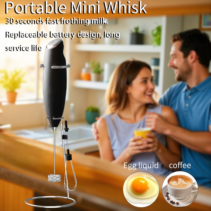 New electric mixer with two stainless steel mixing heads and a dedicated stand, easy to beat coffee foam and cream, delicate and dense, powered by 1 p